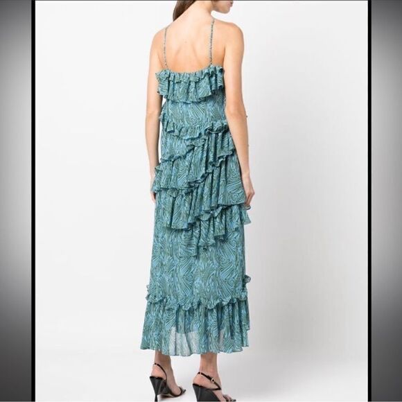 NWT Cinq A Sept Rayner Ruffle Trimmed MIDI Dress Size 8 Celeste Blue/Green - Picture 7 of 16